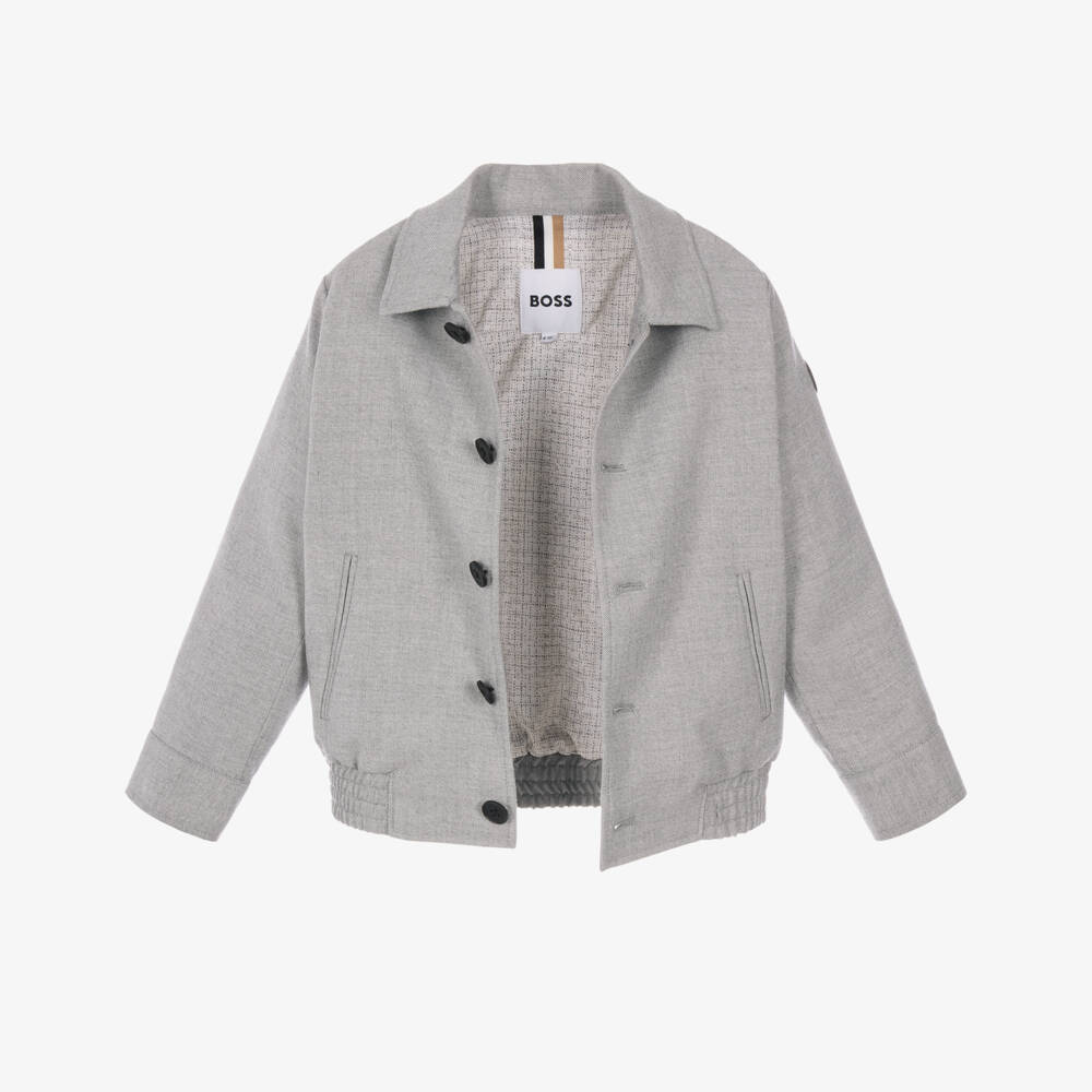 BOSS-Boys Light Grey Button-Up Jacket | Childrensalon