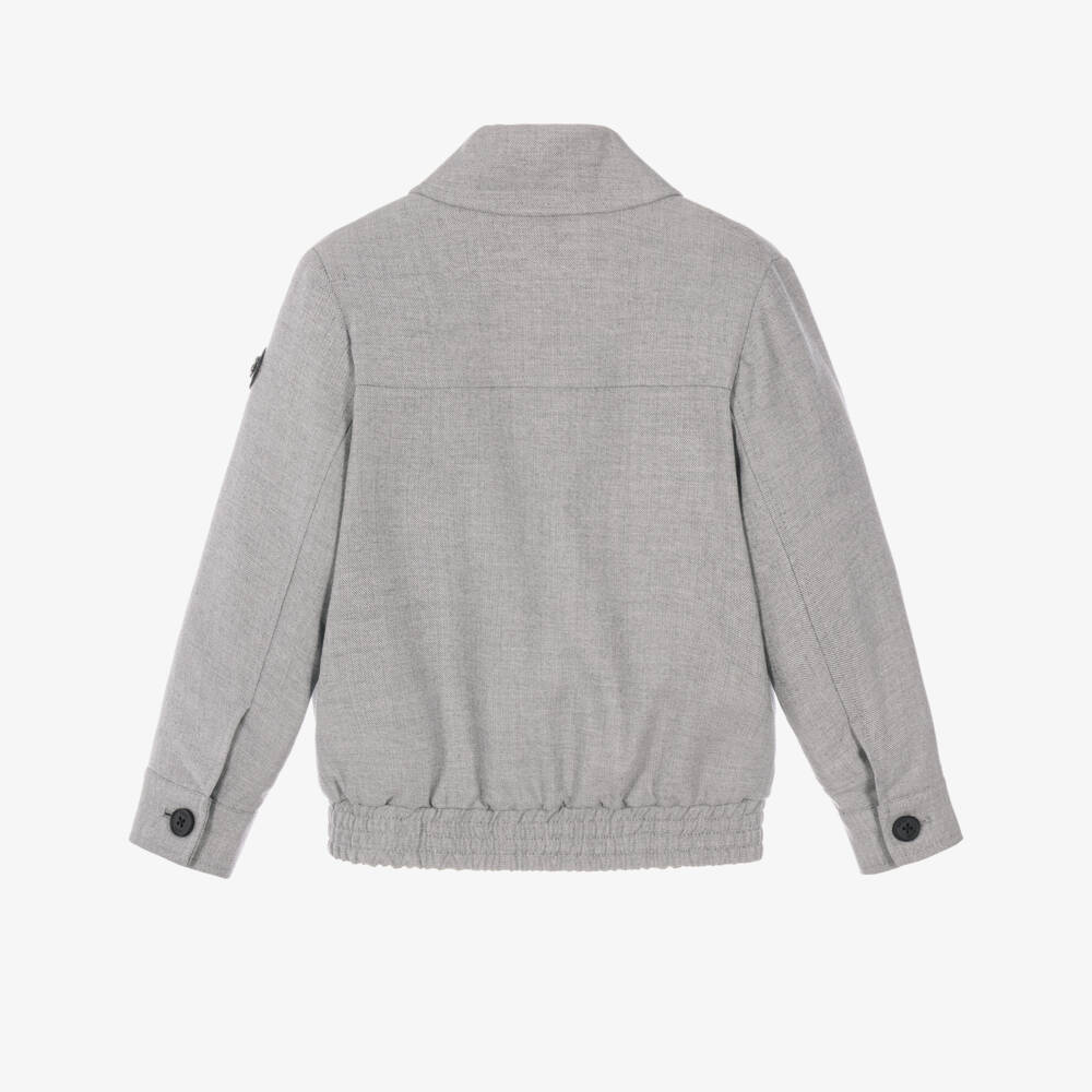 BOSS-Boys Light Grey Button-Up Jacket | Childrensalon