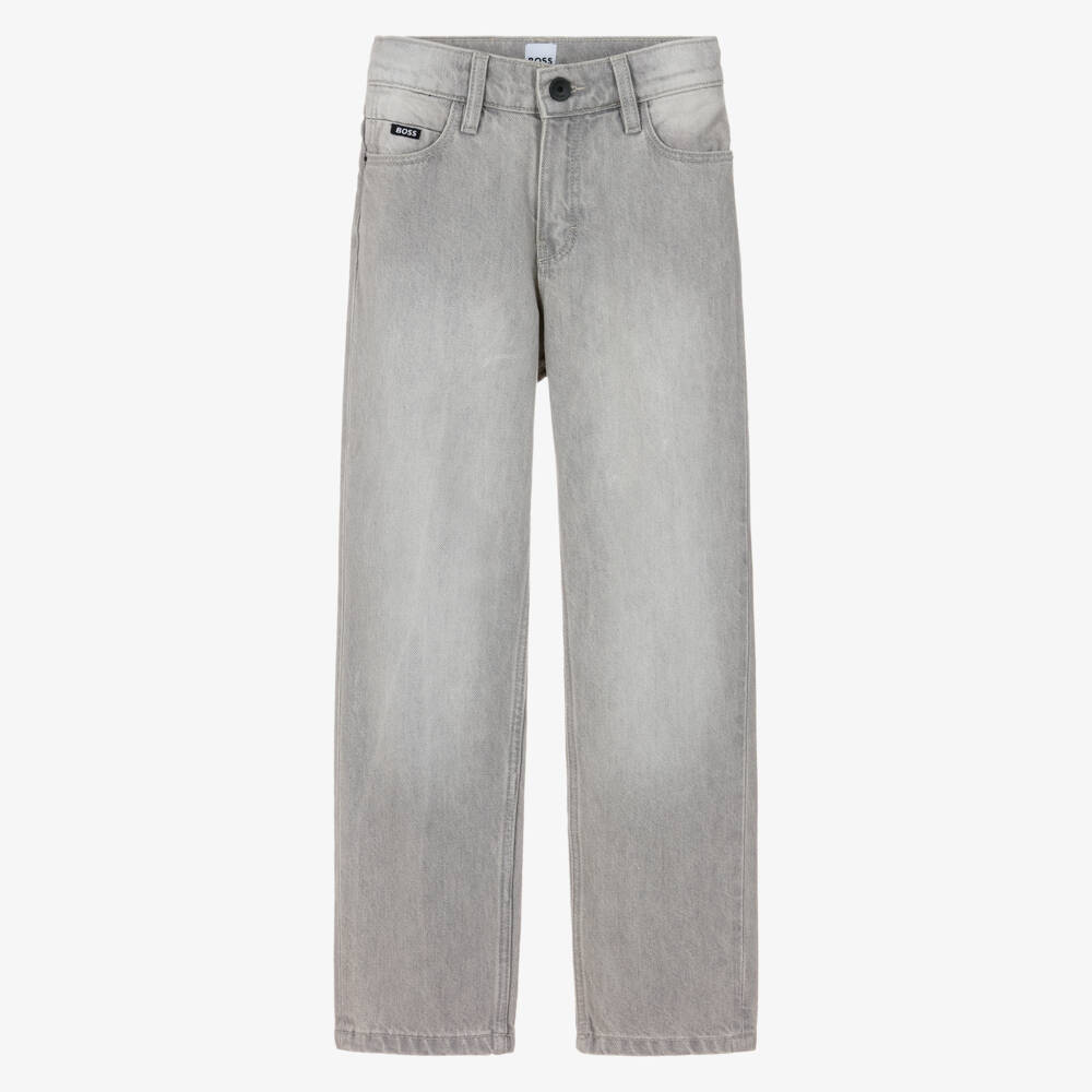 BOSS-Boys Light Grey Loose Fit Denim Jeans | Childrensalon