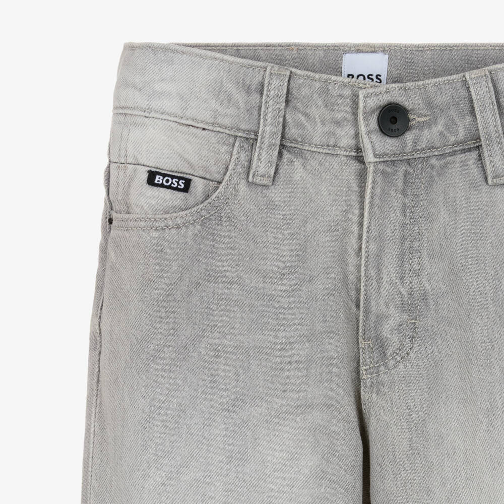 BOSS-Boys Light Grey Loose Fit Denim Jeans | Childrensalon