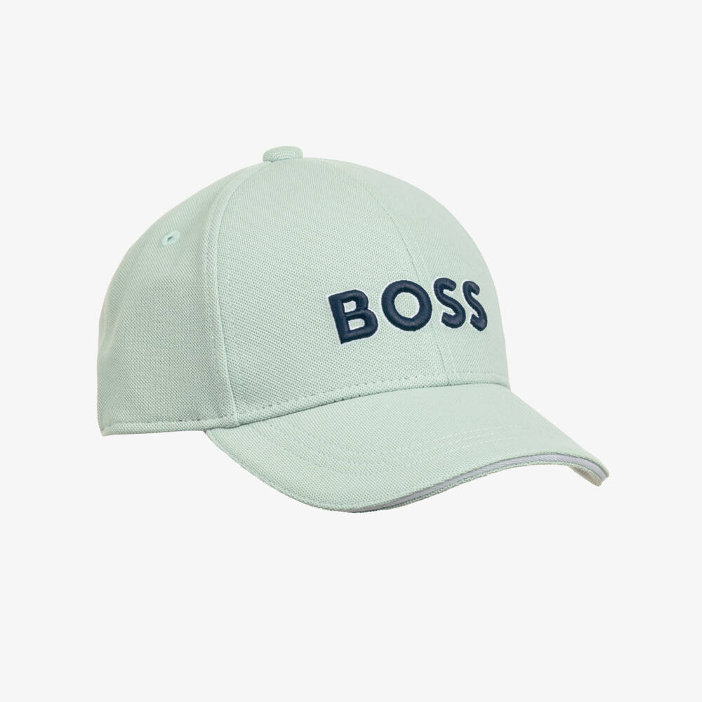 BOSS-Boys Light Mint Green Cotton Piqué Cap | Childrensalon