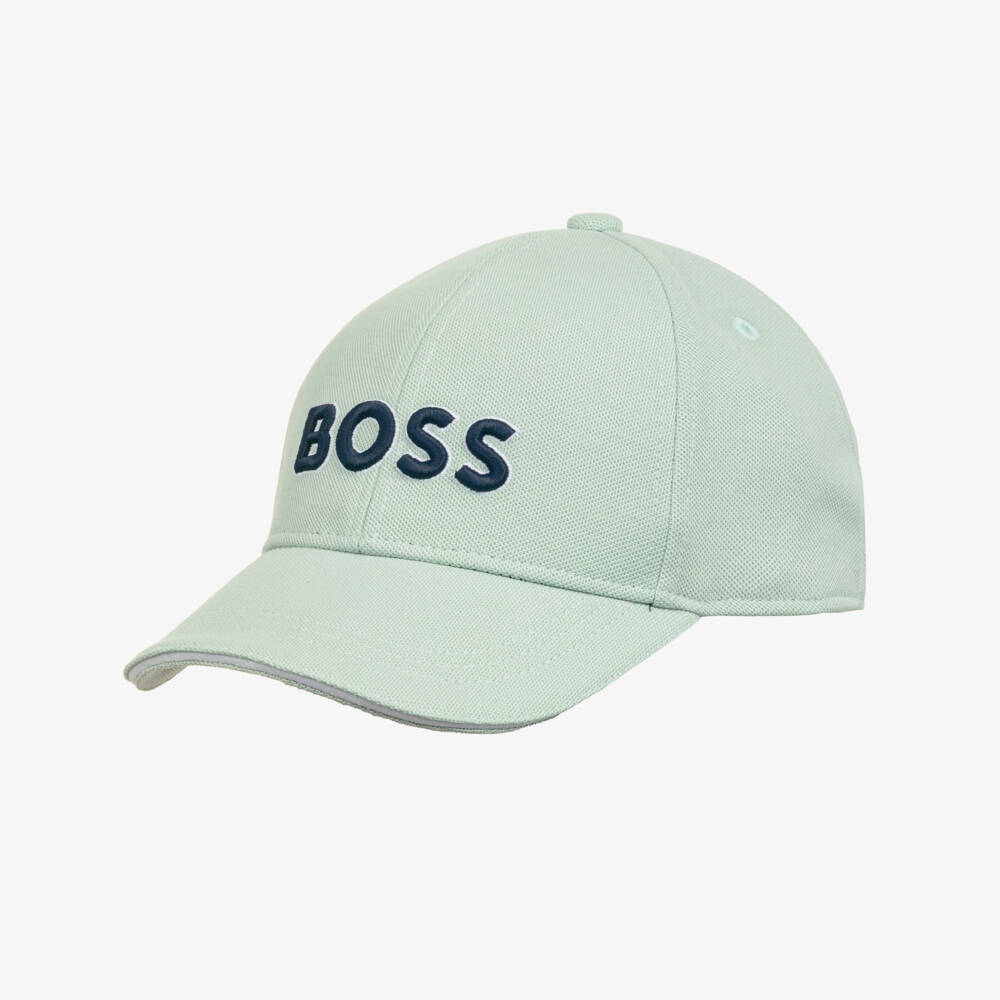 BOSS-Boys Light Mint Green Cotton Piqué Cap | Childrensalon