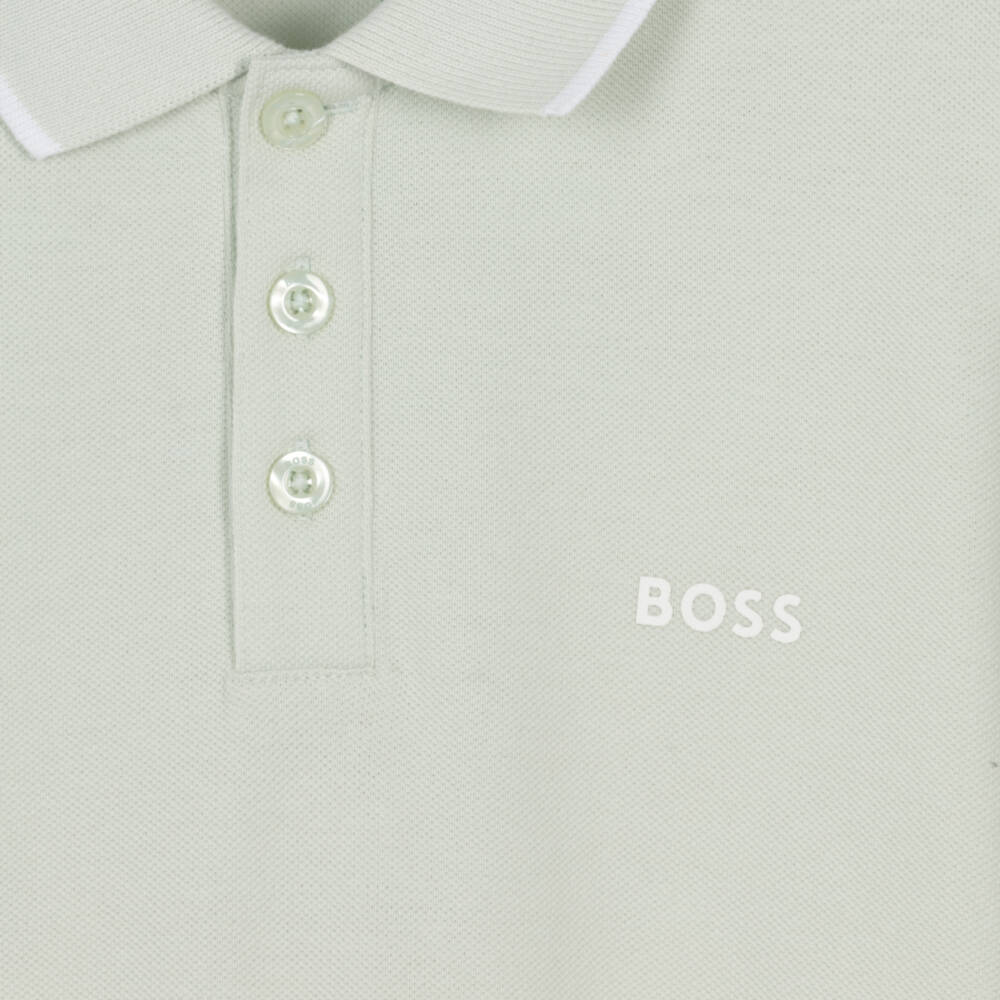 BOSS-Boys Light Mint Green Cotton Polo Shirt | Childrensalon