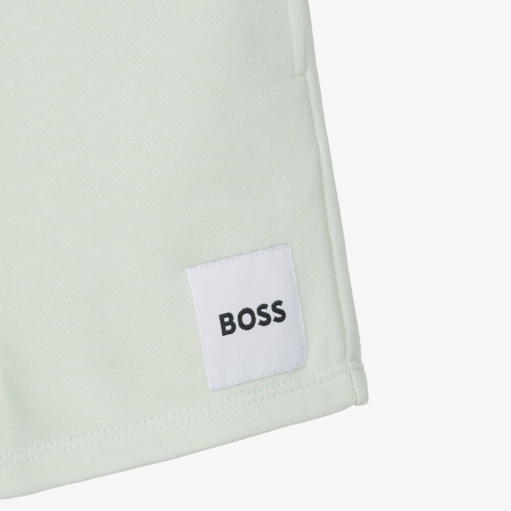 BOSS-Boys Mint Green Cotton Jersey Shorts | Childrensalon