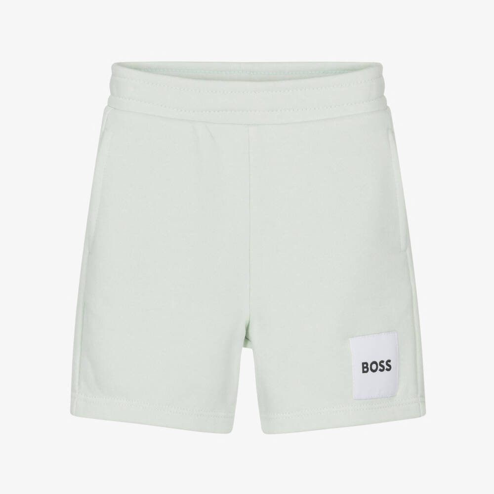 BOSS-Boys Mint Green Cotton Jersey Shorts | Childrensalon