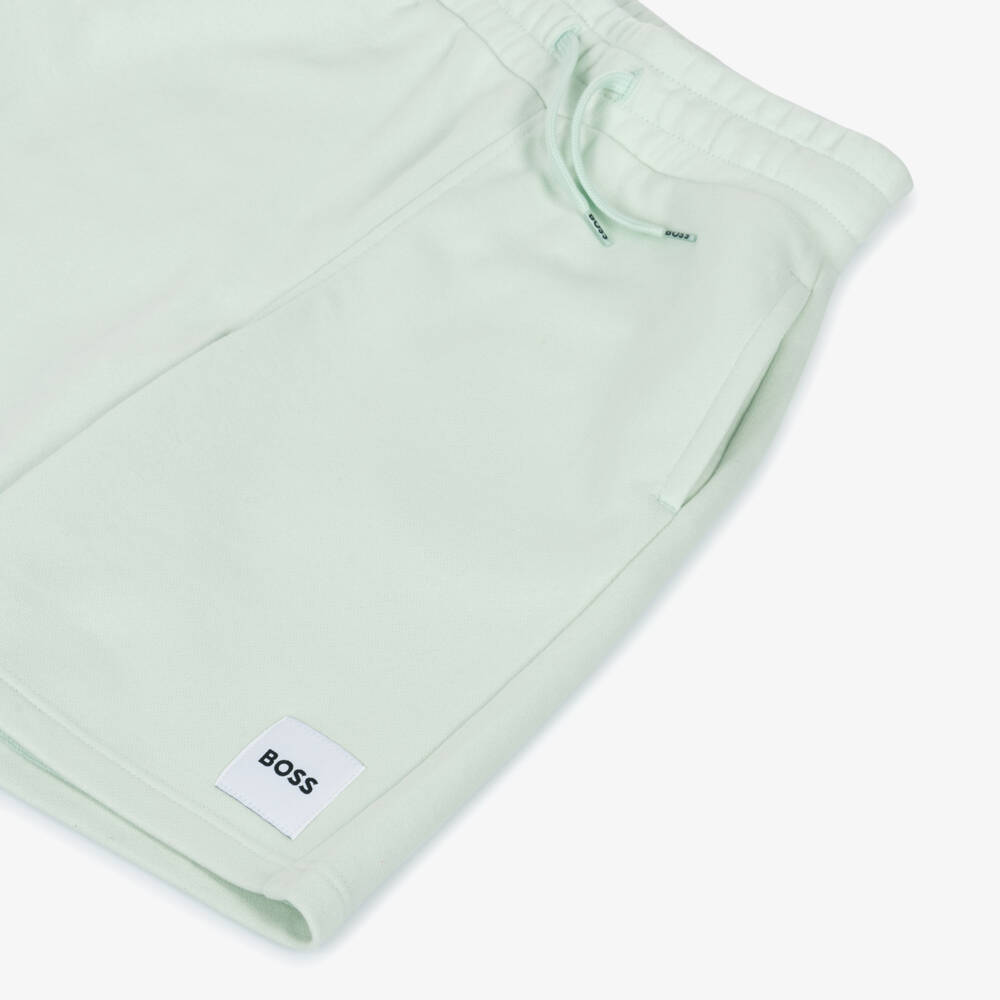 BOSS-Boys Mint Green Cotton Jersey Shorts with Patch Logo | Childrensalon