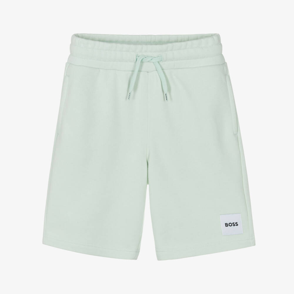 BOSS-Boys Mint Green Cotton Jersey Shorts with Patch Logo | Childrensalon