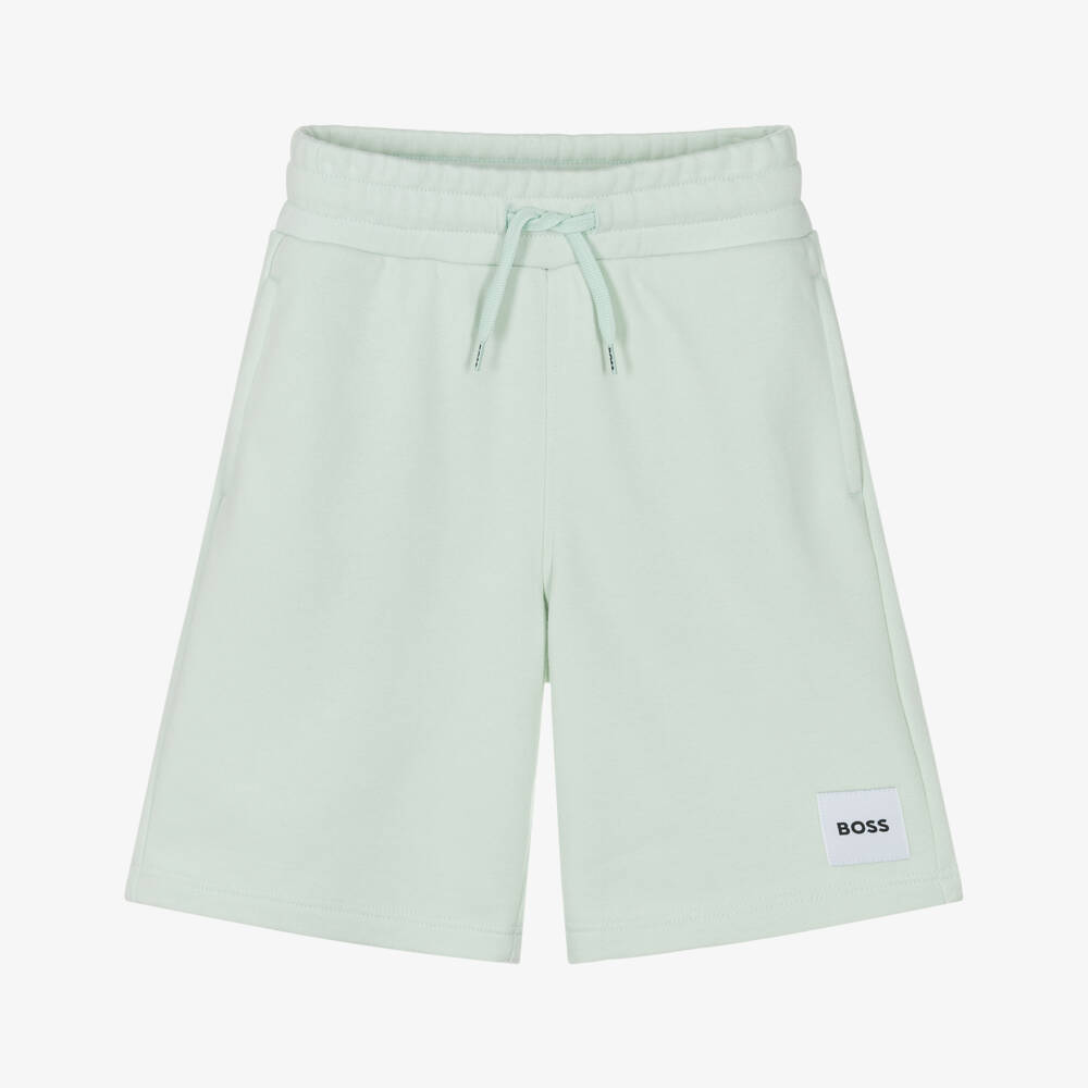 BOSS-Boys Mint Green Cotton Jersey Shorts with Patch Logo | Childrensalon