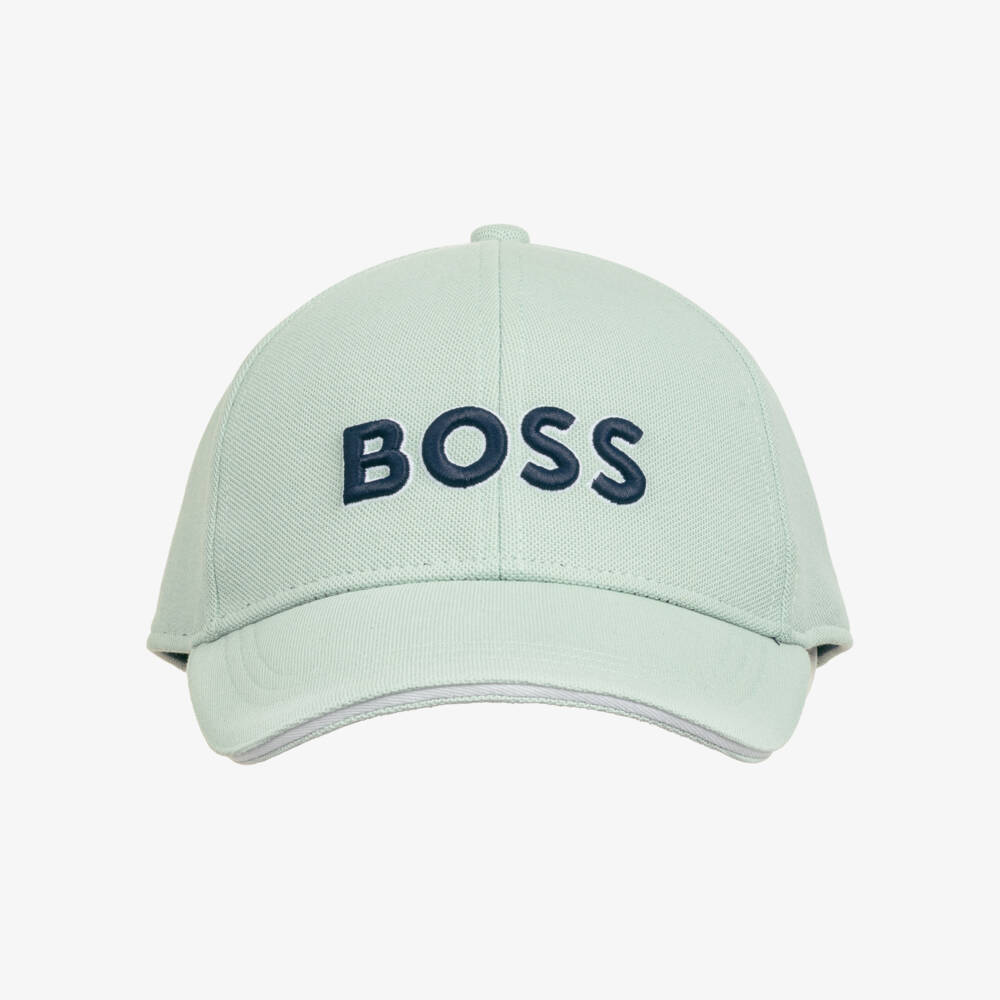 BOSS-Boys Mint Green Cotton Piqué Cap | Childrensalon