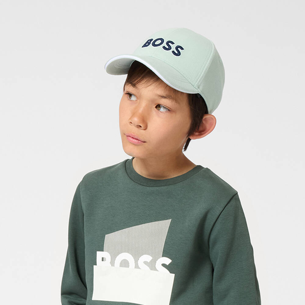 BOSS-Boys Mint Green Cotton Piqué Cap | Childrensalon