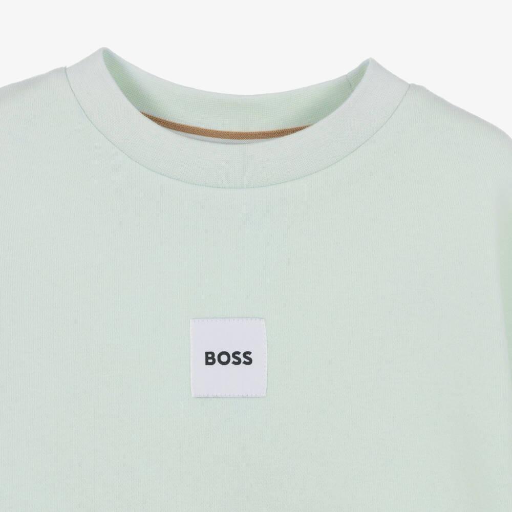 BOSS-Boys Mint Green Cotton Sweatshirt with Patch Logo | Childrensalon