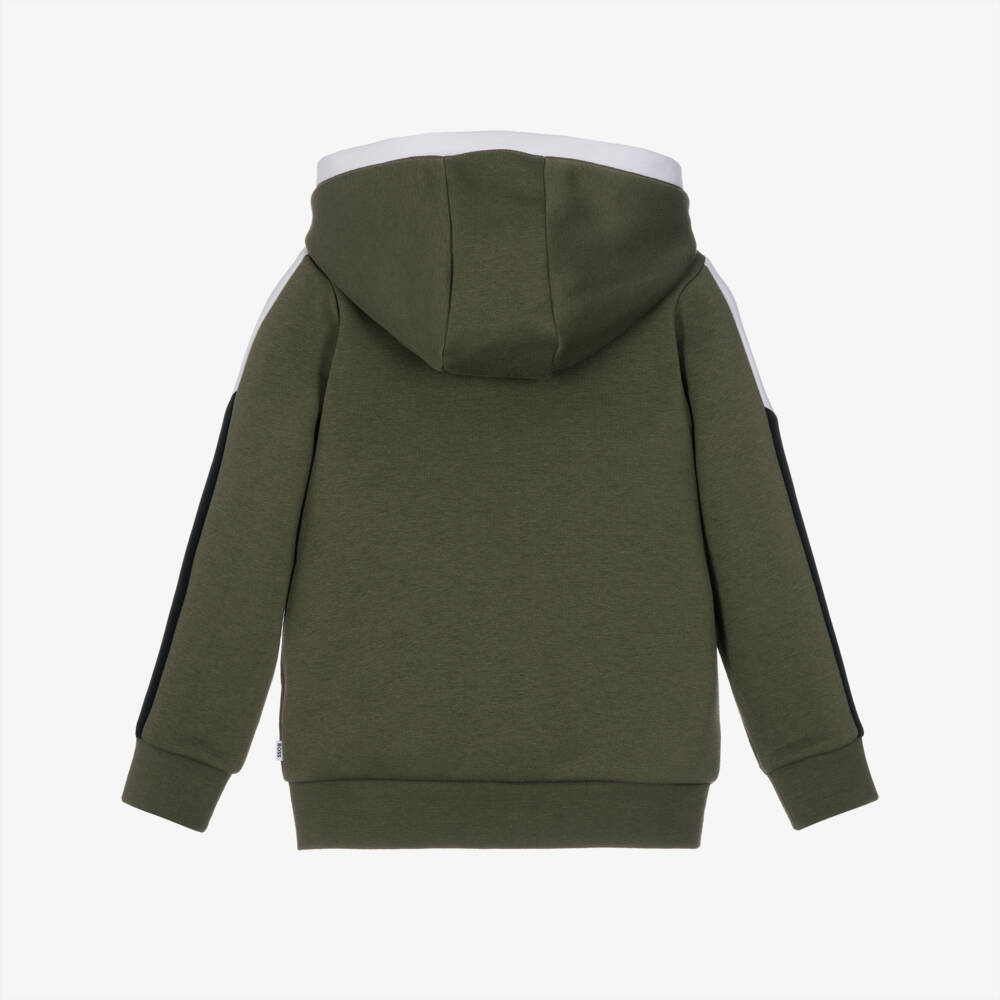 BOSS-Boys Moss Green Zip-Up Hoodie with Colourblock Trim | Childrensalon