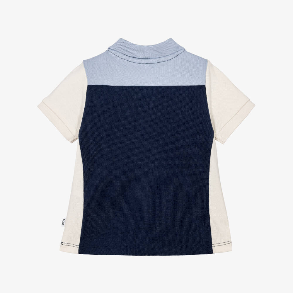 BOSS-Boys Navy Blue & Beige Colourblock Polo Shirt | Childrensalon