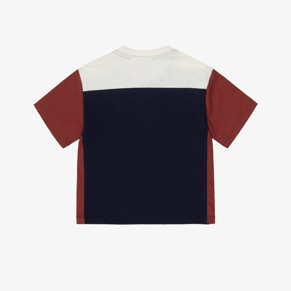 BOSS-Boys Navy Blue & Brown Colourblock T-Shirt | Childrensalon