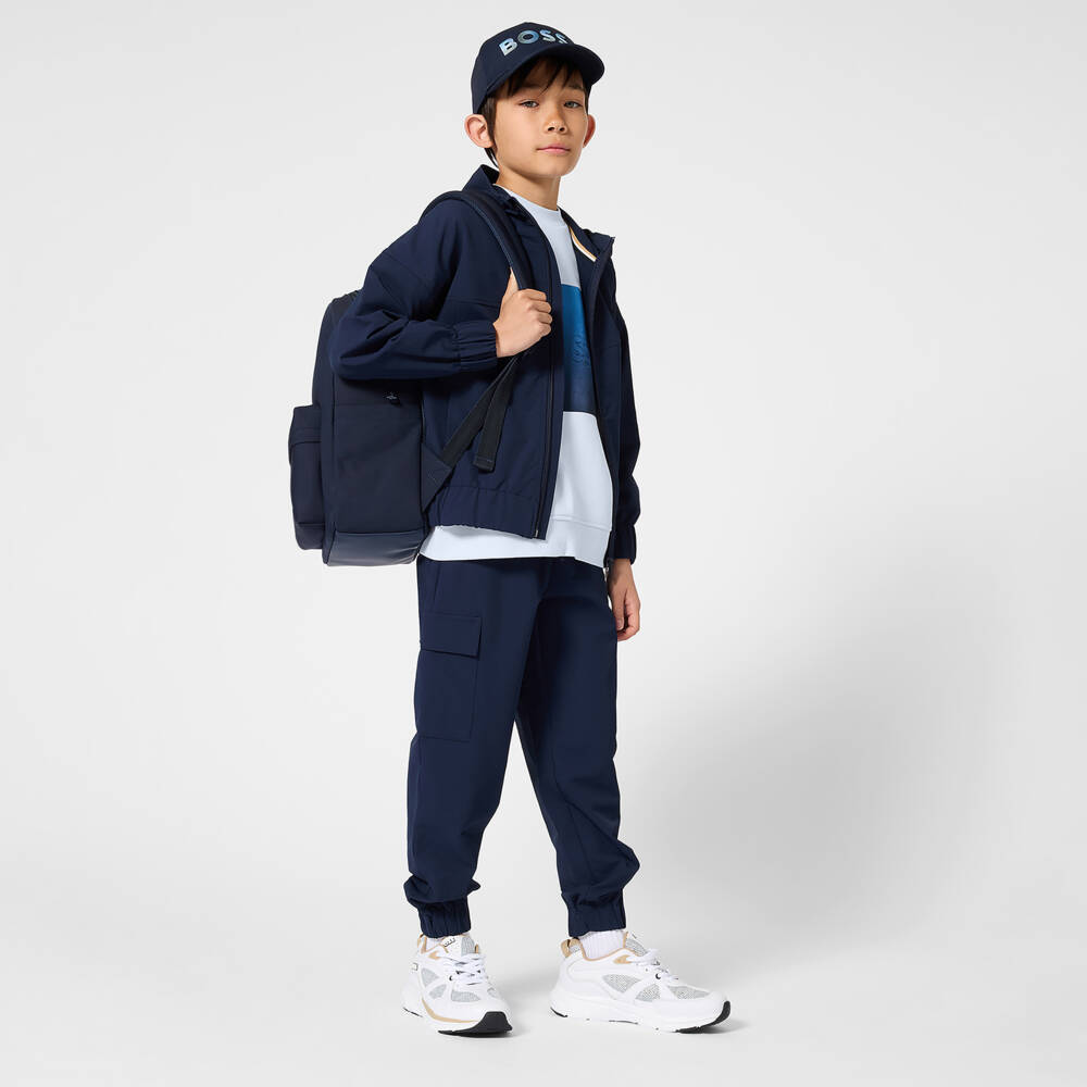 BOSS-Boys Navy Blue Canvas Mini Backpack (28cm) | Childrensalon