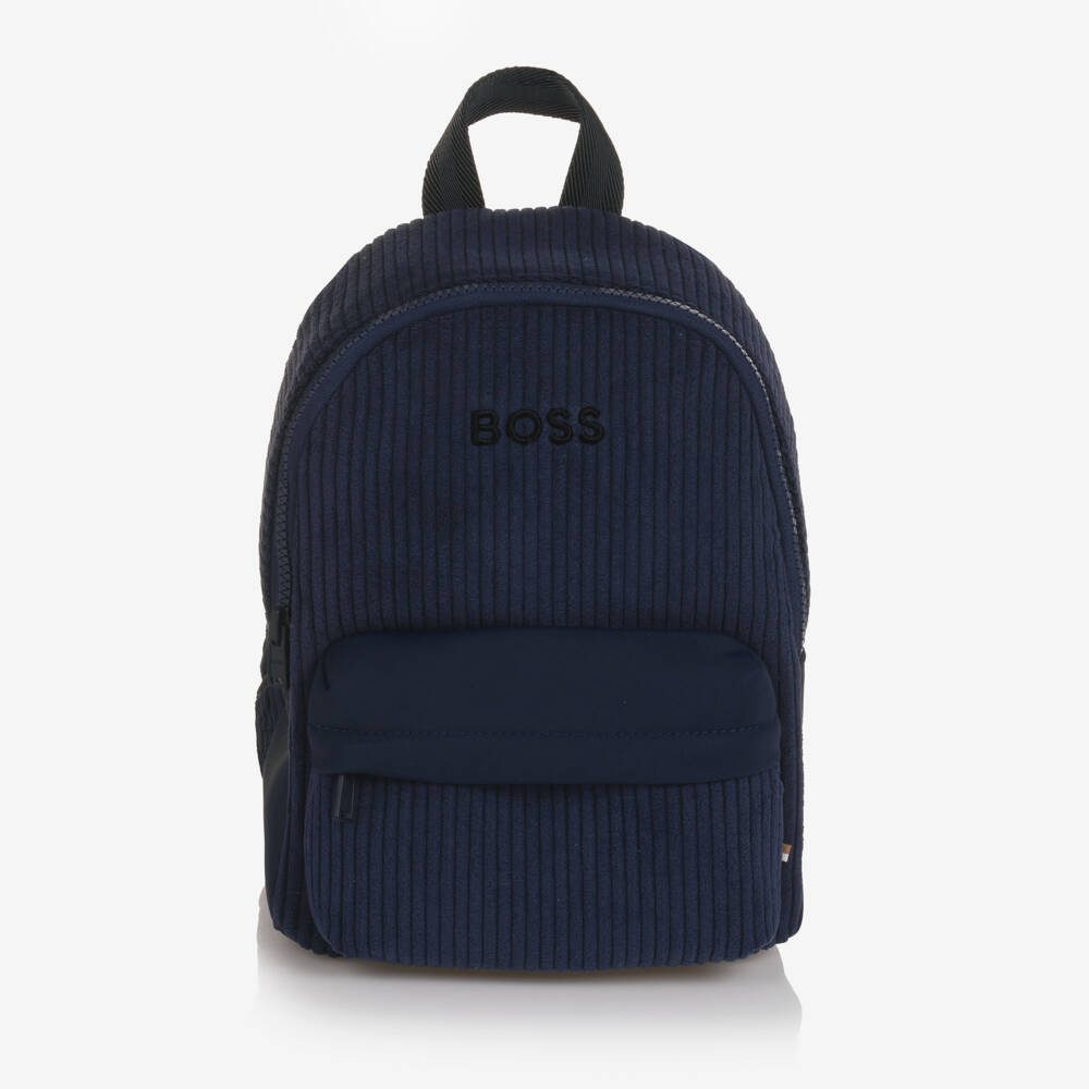 BOSS-Boys Navy Blue Corduroy Backpack (27cm) | Childrensalon