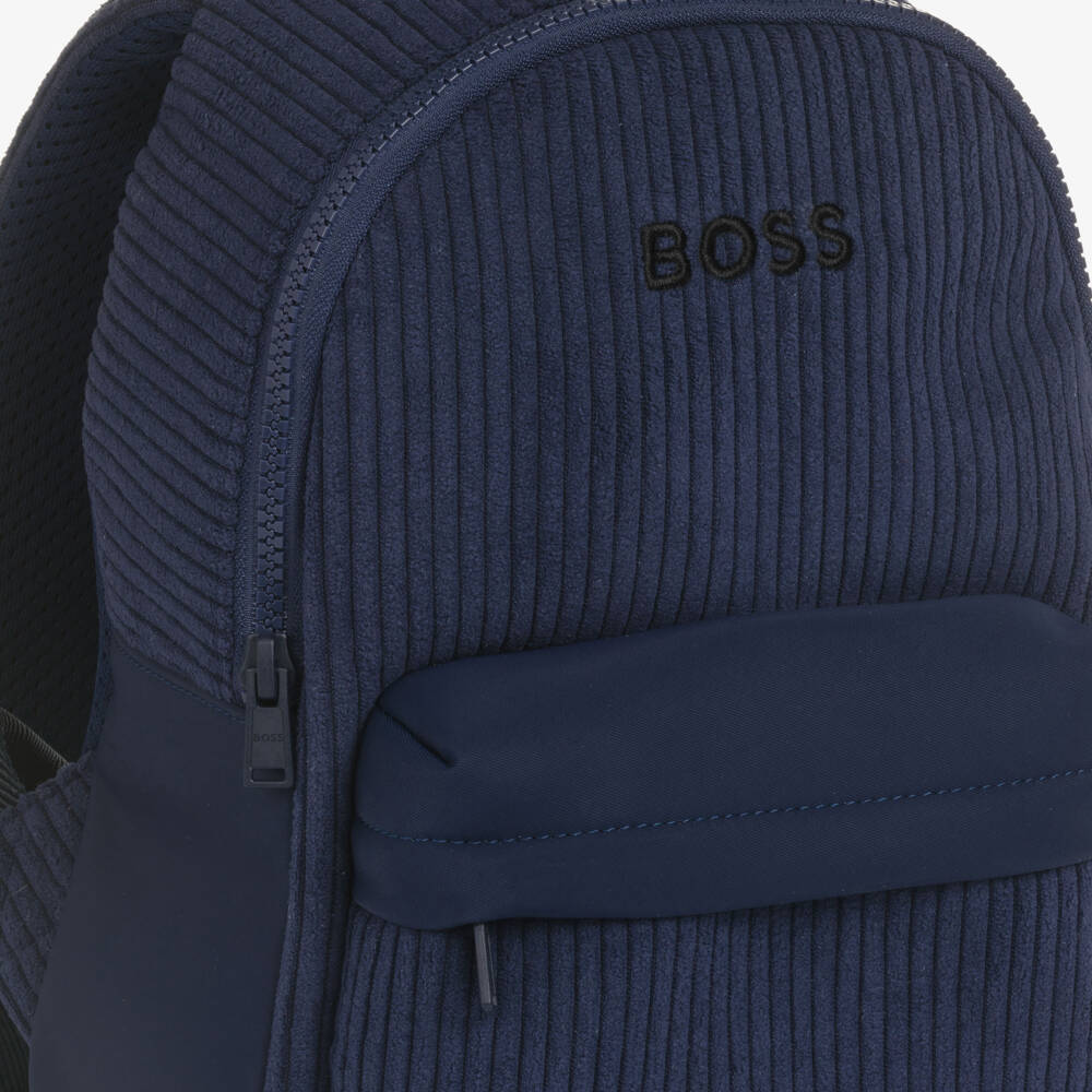 BOSS-Boys Navy Blue Corduroy Backpack (27cm) | Childrensalon