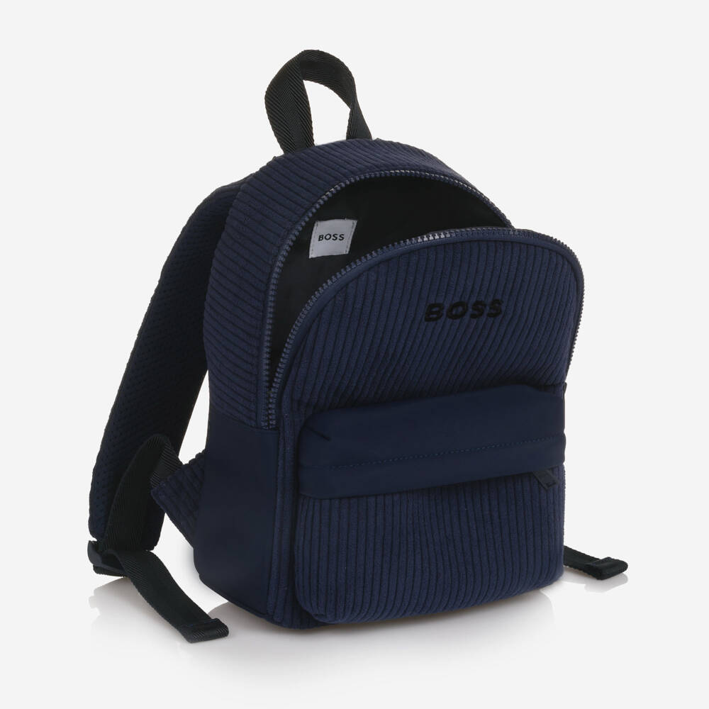 BOSS-Boys Navy Blue Corduroy Backpack (27cm) | Childrensalon
