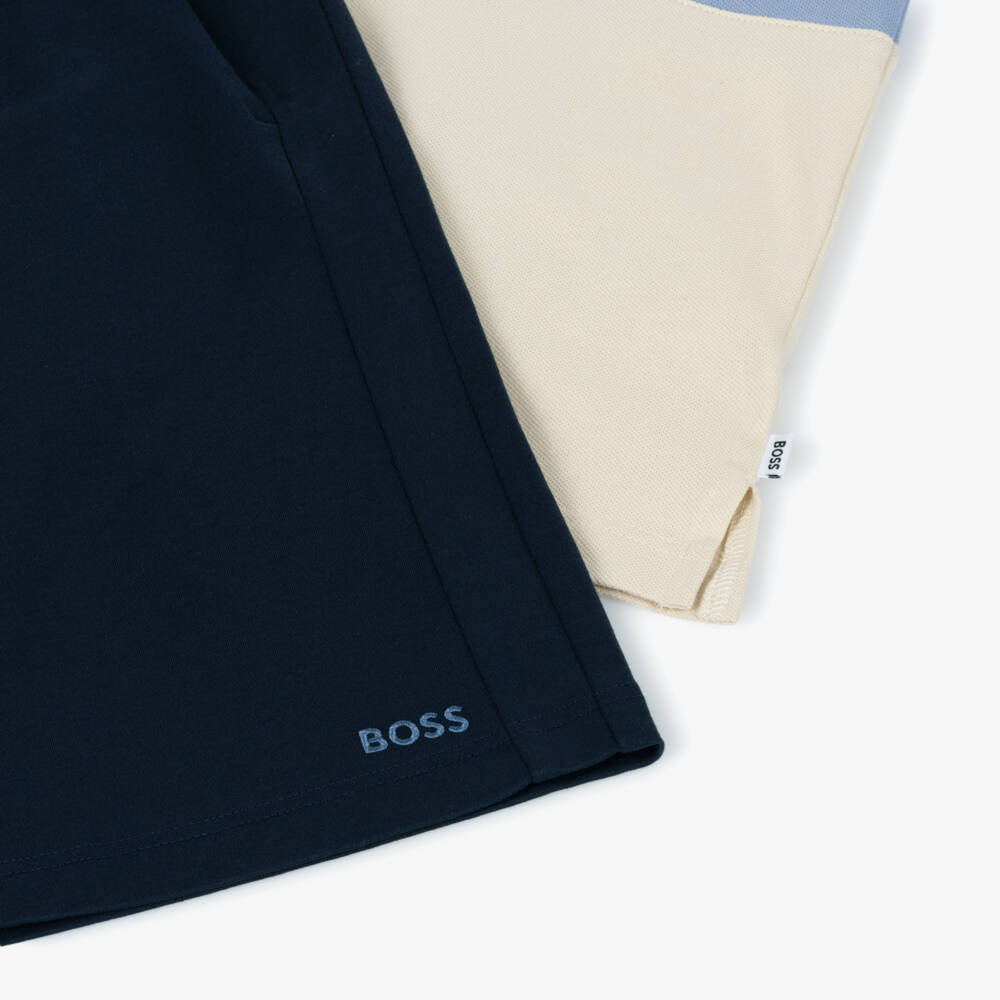 BOSS-Boys Navy Blue Cotton Bermuda Shorts Set | Childrensalon