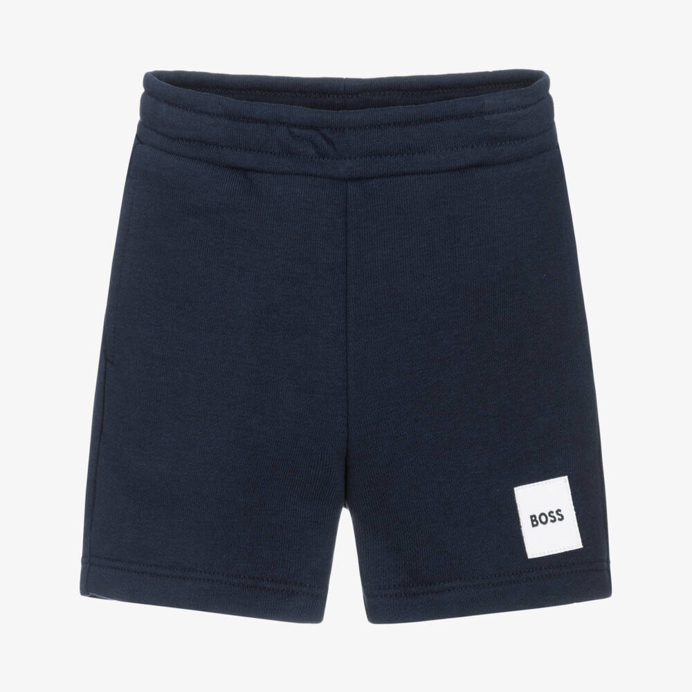 BOSS-Boys Navy Blue Cotton Jersey Shorts | Childrensalon