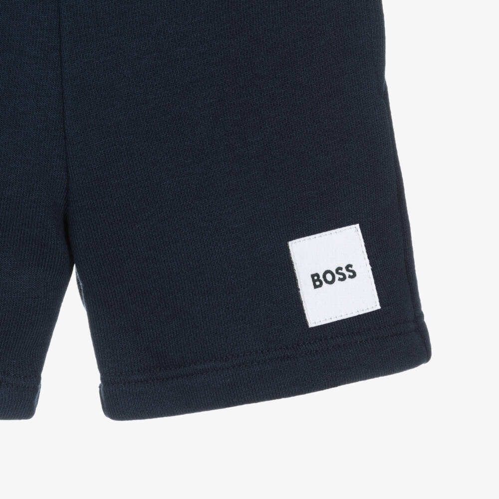BOSS-Boys Navy Blue Cotton Jersey Shorts | Childrensalon