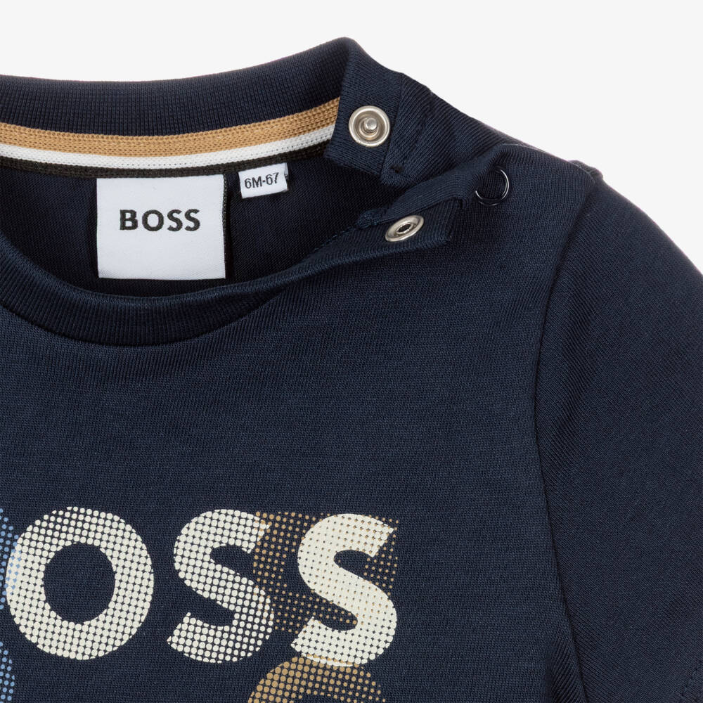 BOSS-Boys Navy Blue Cotton Jersey Square Logo T-Shirt | Childrensalon