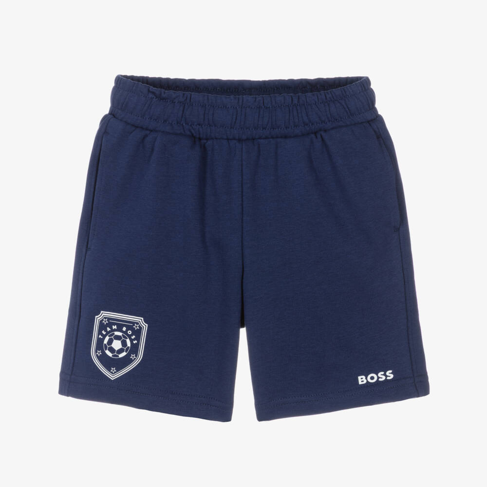 BOSS-شورت قطن جيرسي لون كحلي للأولاد | Childrensalon