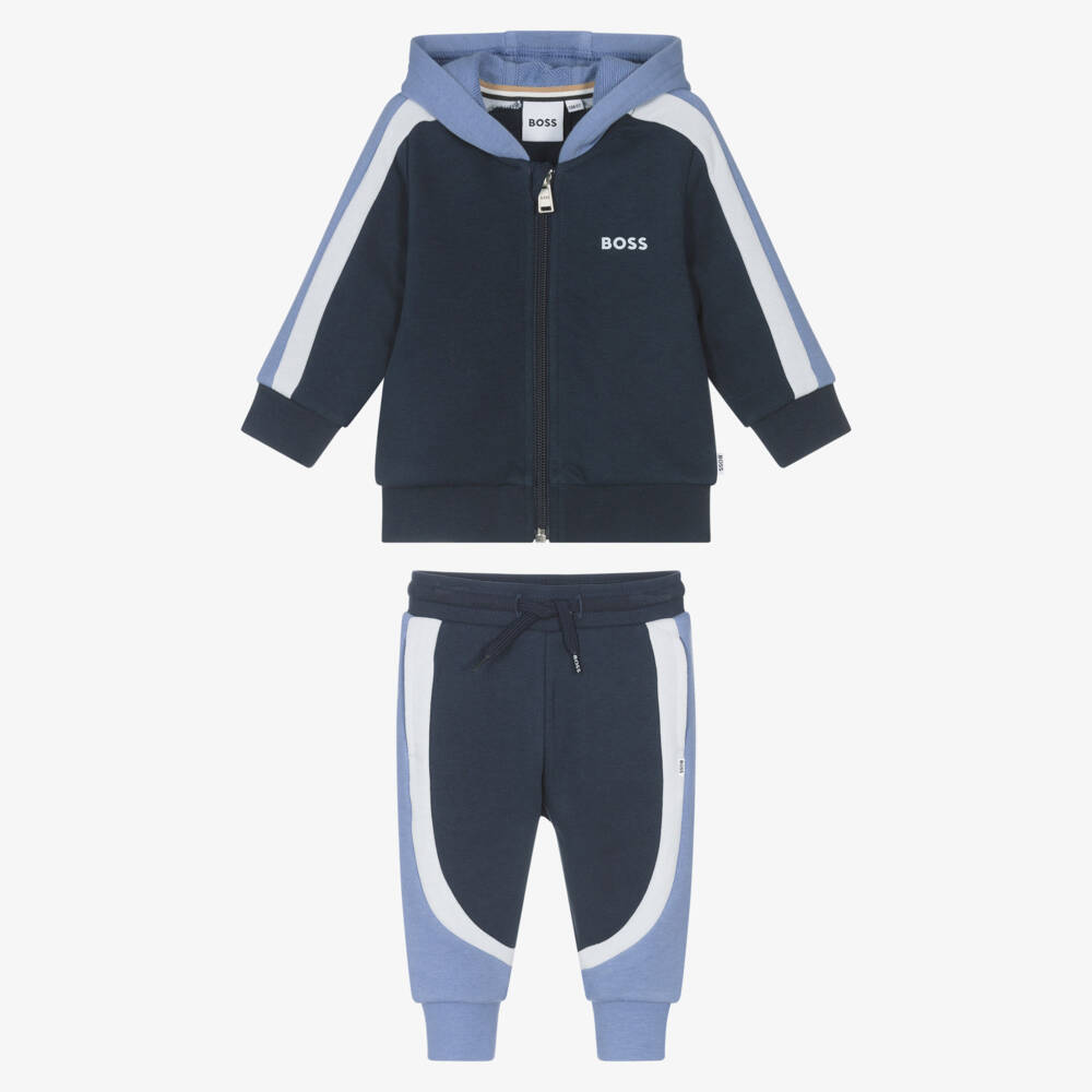 BOSS-Boys Navy Blue Cotton Jersey Tracksuit | Childrensalon