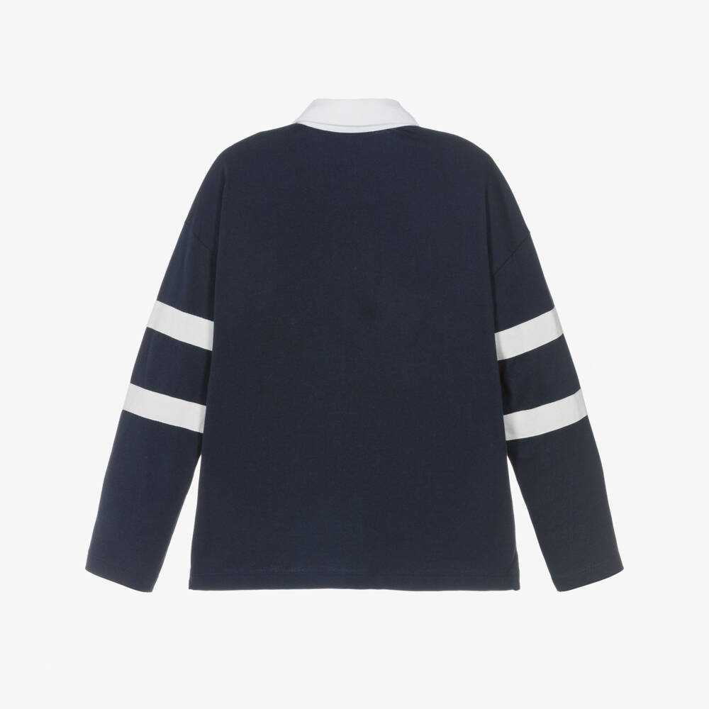 BOSS-Boys Navy Blue Cotton Polo Top with Crest Logo | Childrensalon