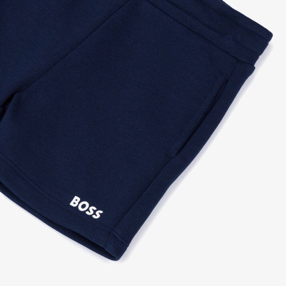 BOSS-Boys Navy Blue Cotton Shorts | Childrensalon