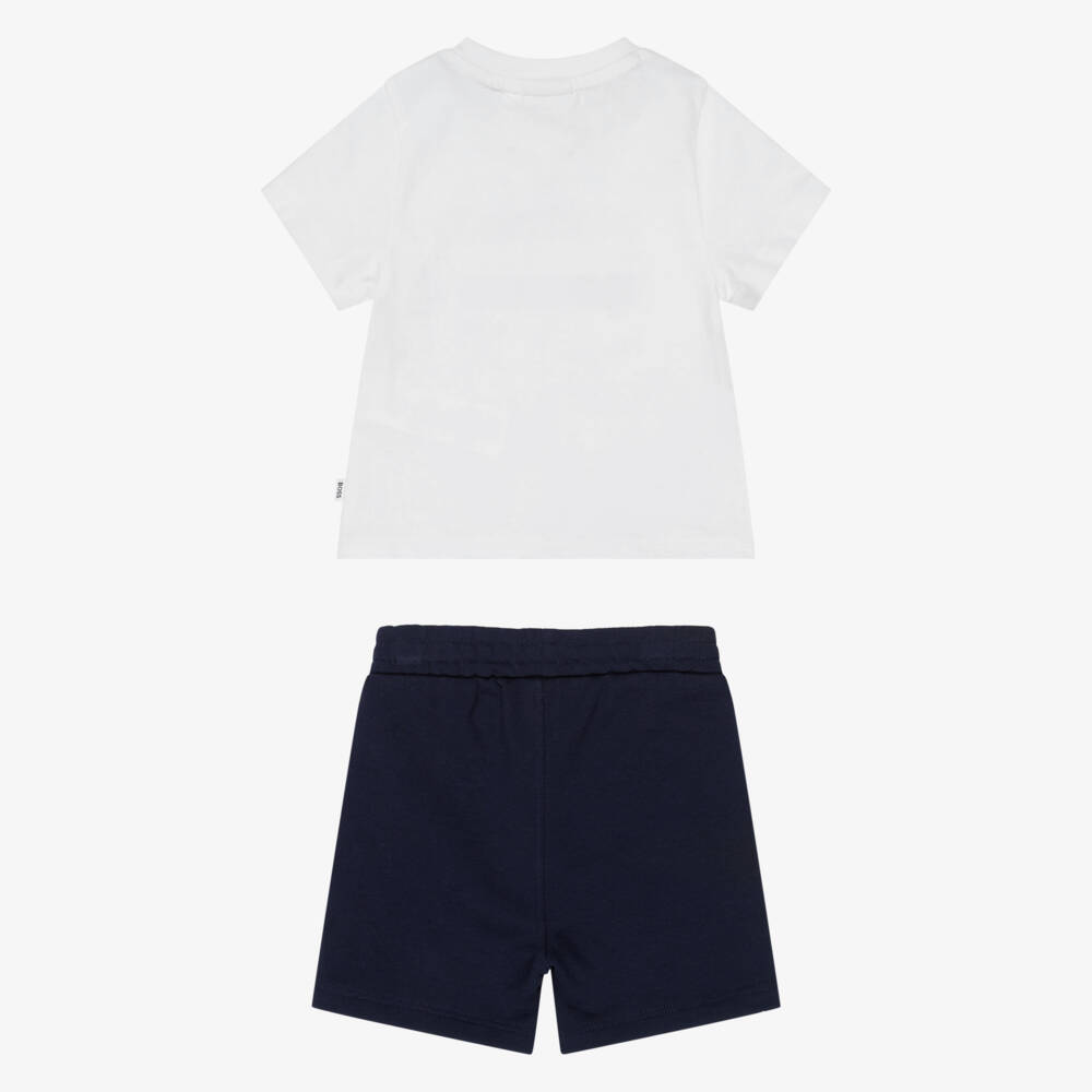BOSS-Boys Navy Blue Cotton Shorts Set with Signature Stripes | Childrensalon