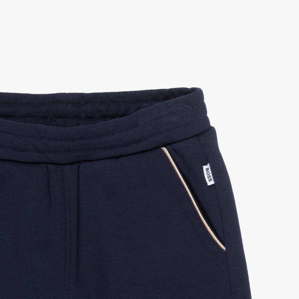 BOSS-Boys Navy Blue Cotton Shorts Set with Signature Stripes | Childrensalon