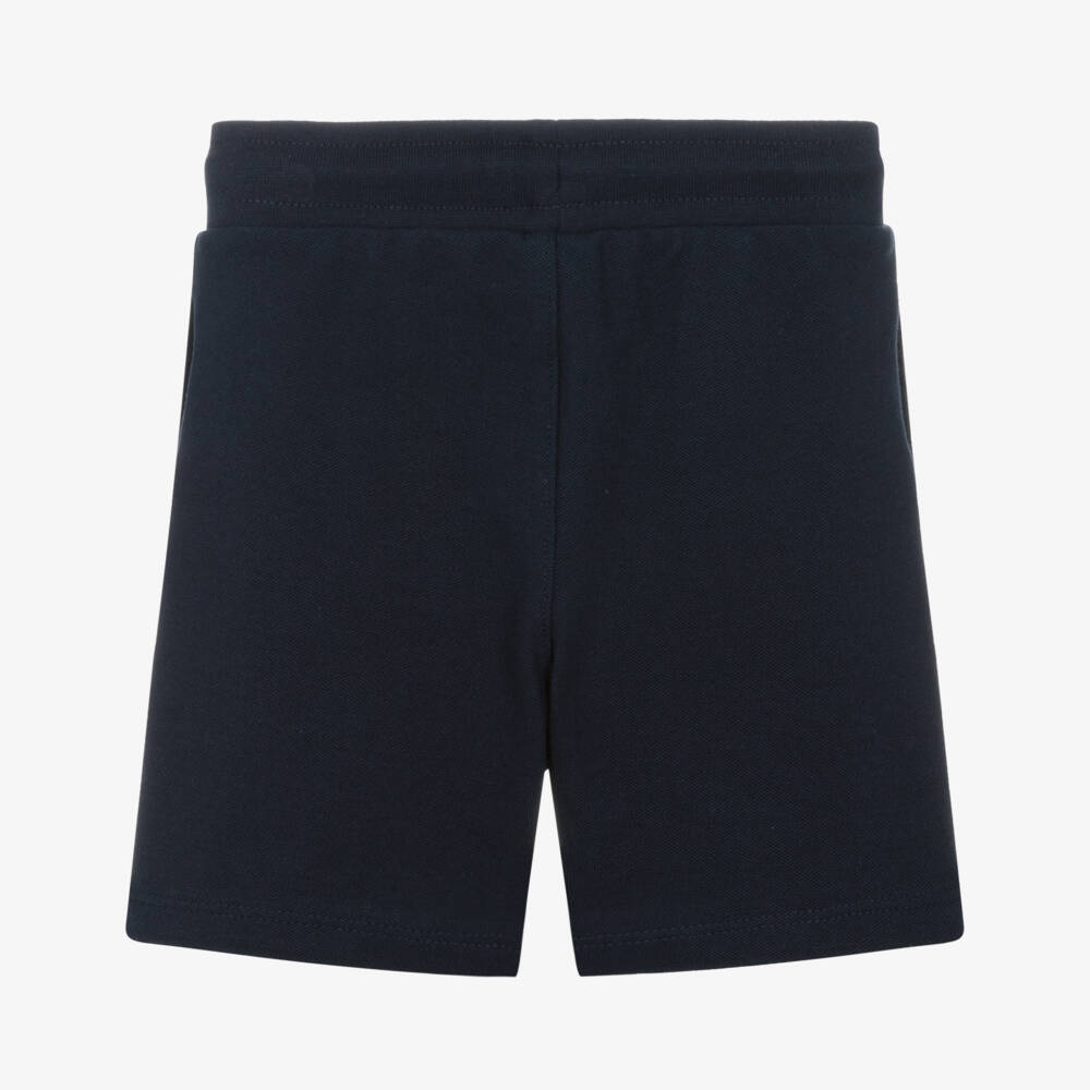 BOSS-Boys Navy Blue Cotton Shorts With Green Pocket | Childrensalon