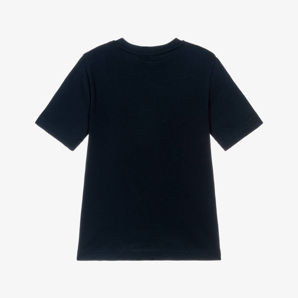 BOSS-Boys Navy Blue Cotton T-Shirt with Gradient Logo | Childrensalon