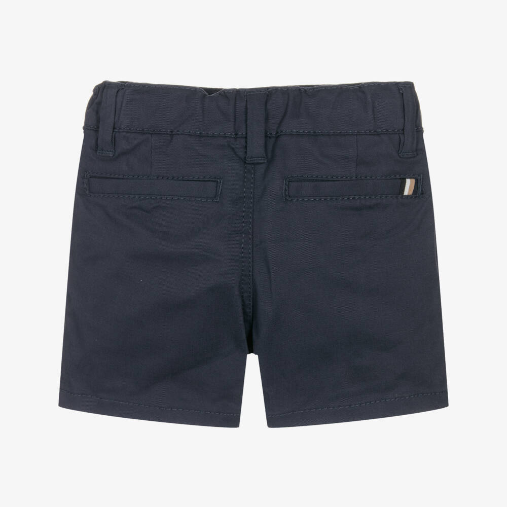 BOSS-Boys Navy Blue Cotton Twill Chino Shorts | Childrensalon