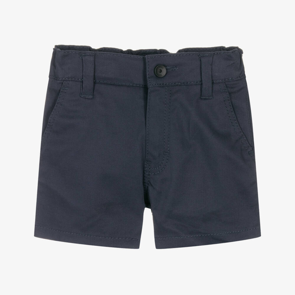BOSS-Boys Navy Blue Cotton Twill Chino Shorts | Childrensalon