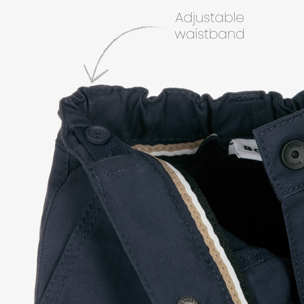 BOSS-Boys Navy Blue Cotton Twill Chino Shorts | Childrensalon