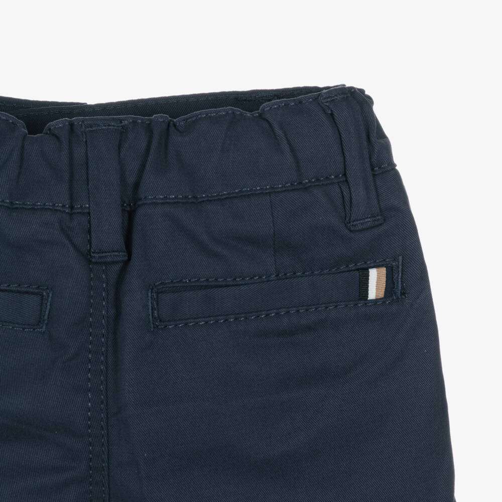 BOSS-Boys Navy Blue Cotton Twill Chino Shorts | Childrensalon