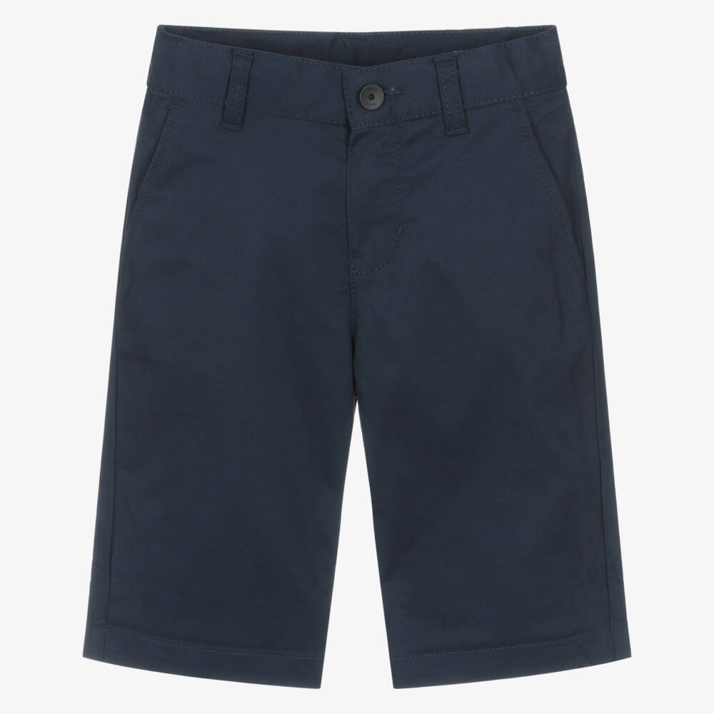 BOSS-Boys Navy Blue Cotton Twill Chino Shorts | Childrensalon