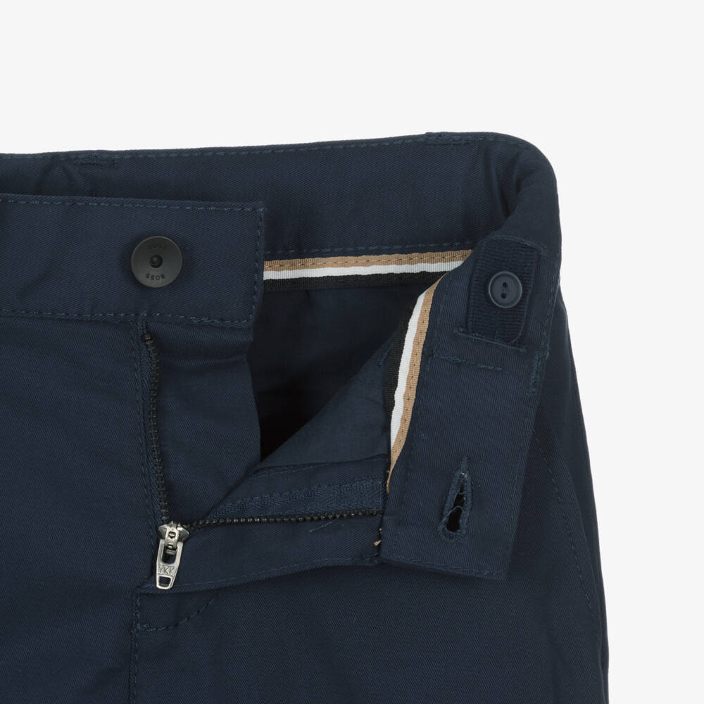 BOSS-Boys Navy Blue Cotton Twill Chino Shorts | Childrensalon