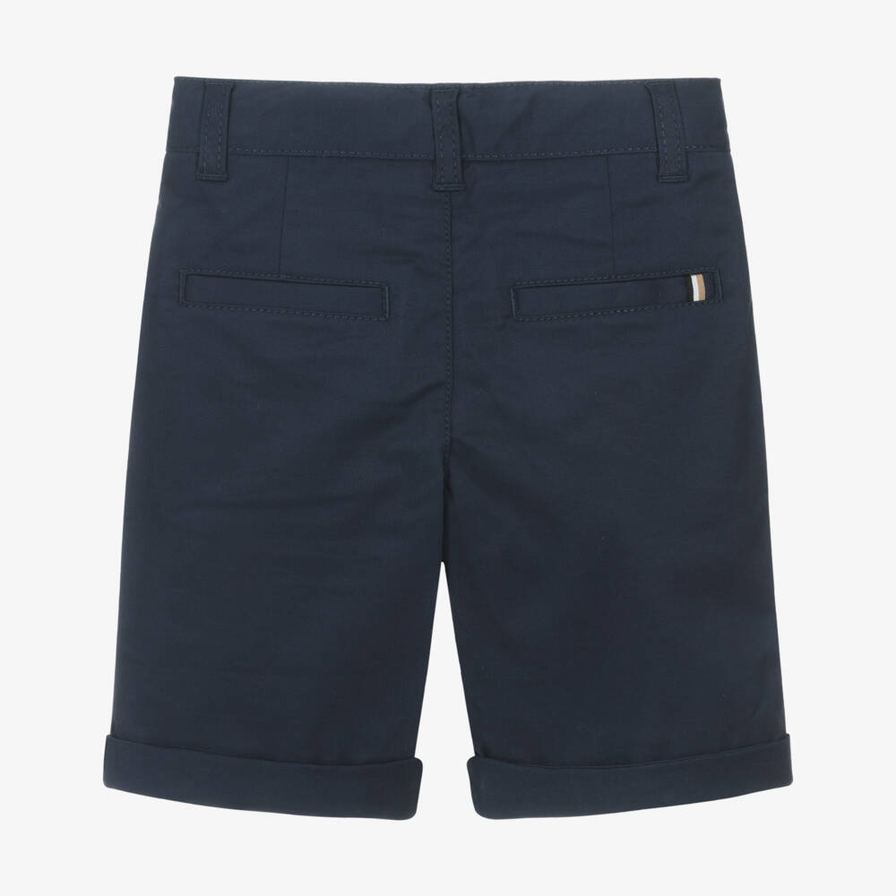 BOSS-Boys Navy Blue Cotton Twill Chino Shorts | Childrensalon