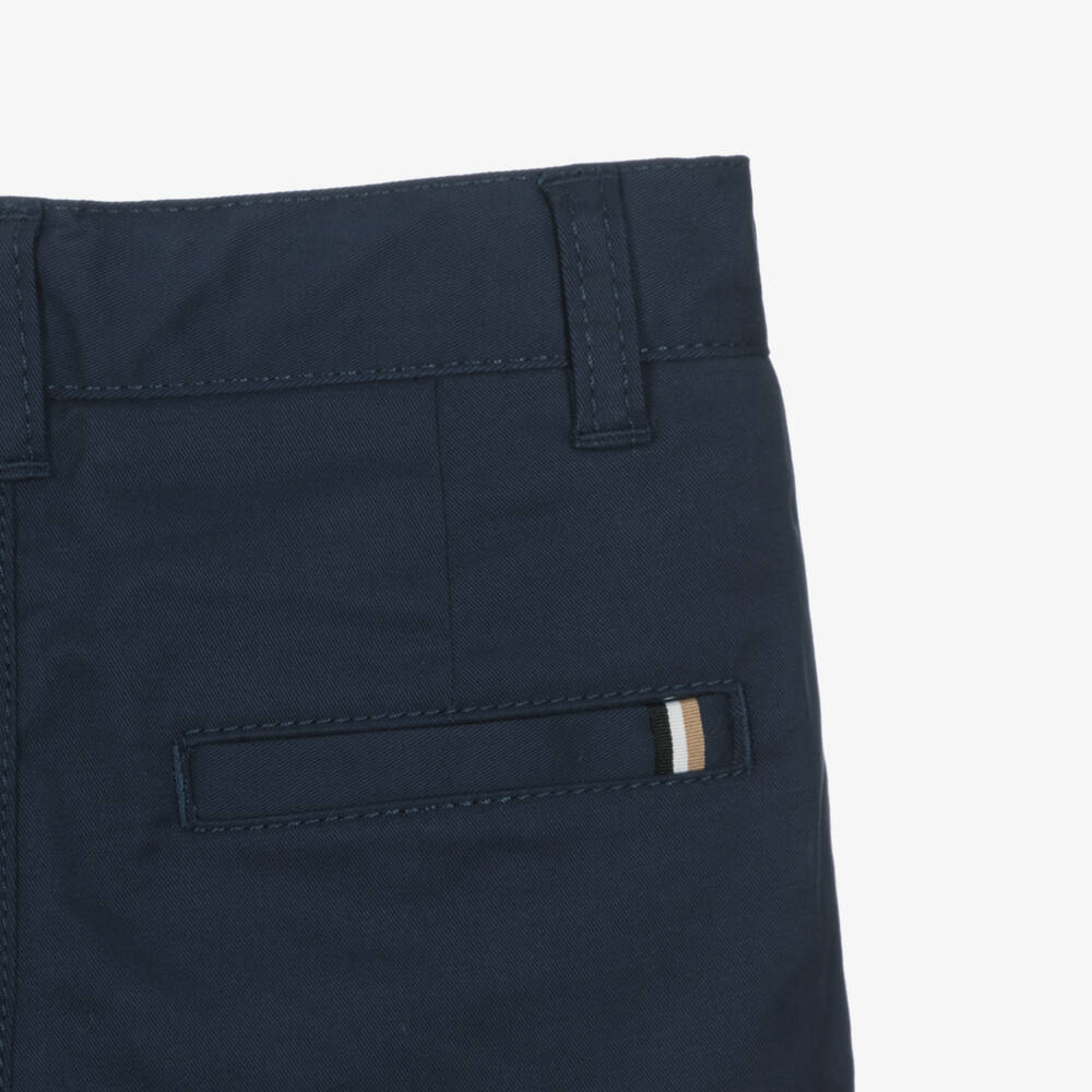 BOSS-Boys Navy Blue Cotton Twill Chino Shorts | Childrensalon
