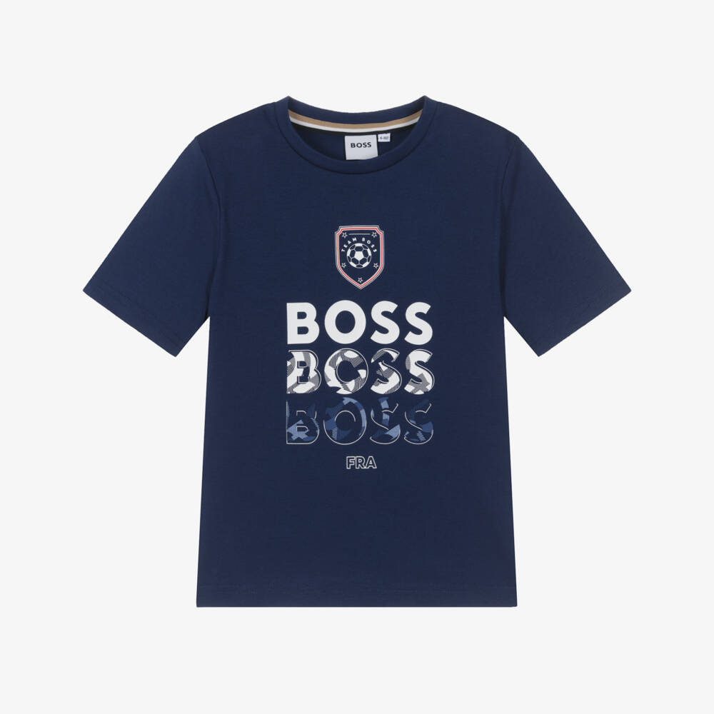 BOSS-Boys Navy Blue Cotton World Cup 2026 France T-Shirt | Childrensalon