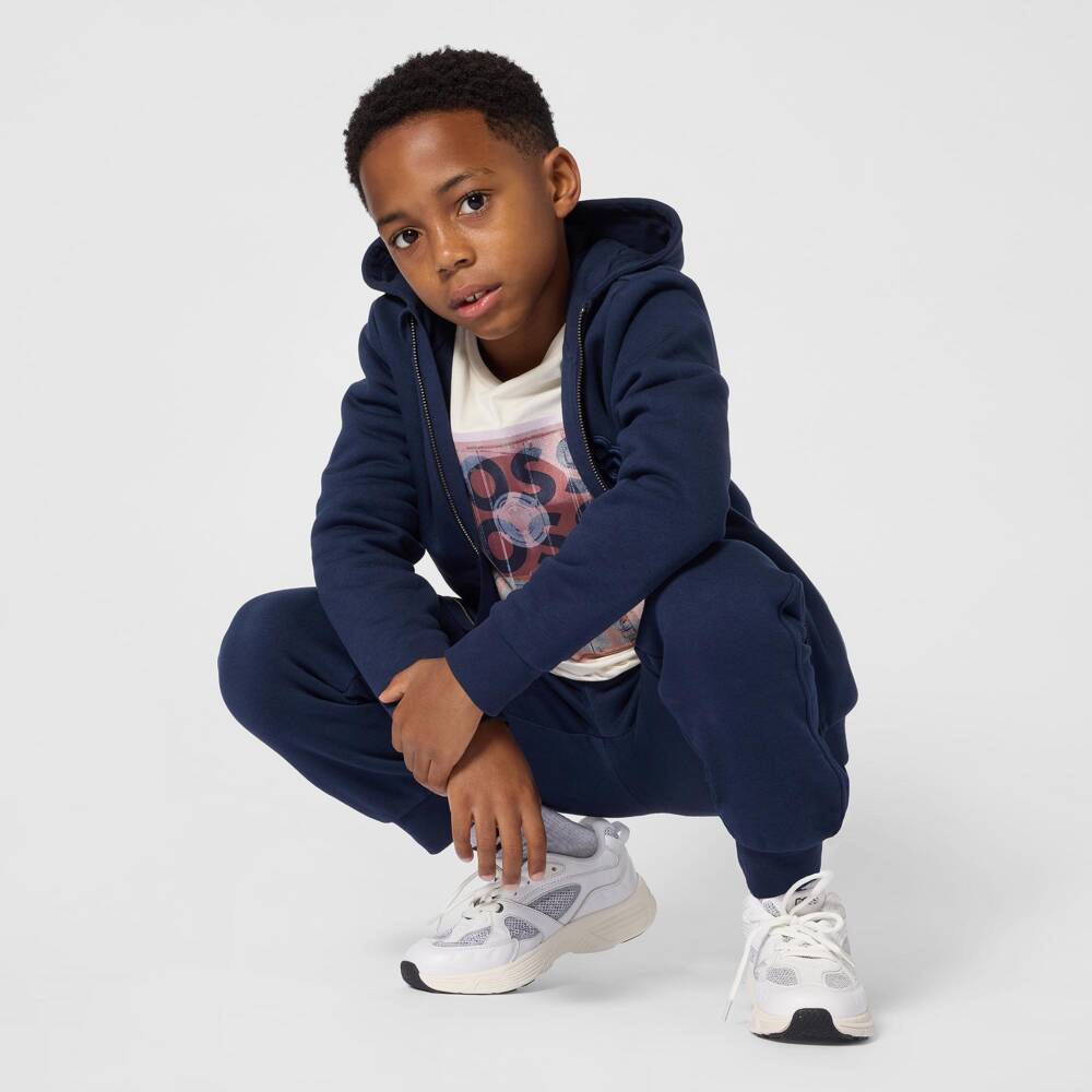 BOSS-Boys Navy Blue Double B Cuffed Joggers | Childrensalon