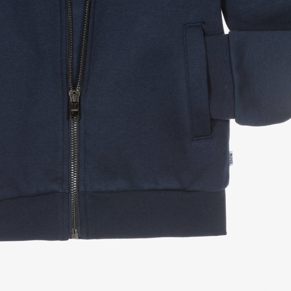BOSS-Boys Navy Blue Double B Zip-Up Top | Childrensalon