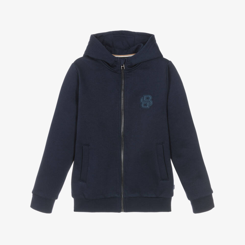 BOSS-Boys Navy Blue Double B Zip-Up Top | Childrensalon