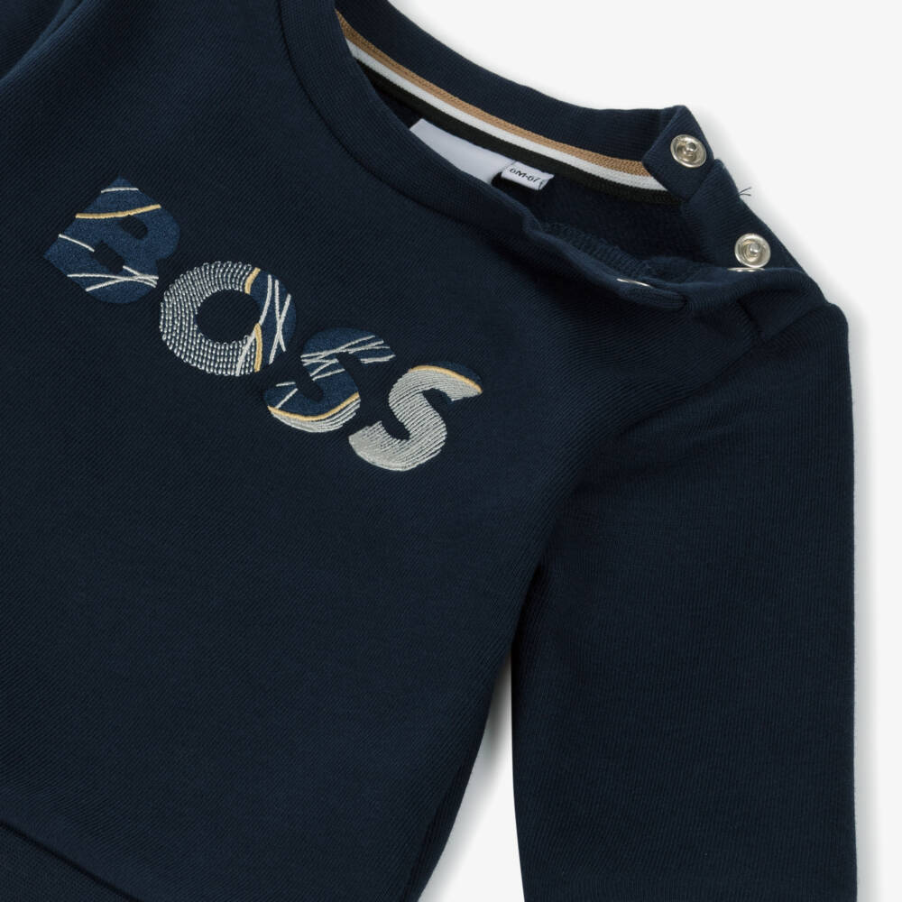 BOSS-Boys Navy Blue Embroidered Logo Sweatshirt | Childrensalon