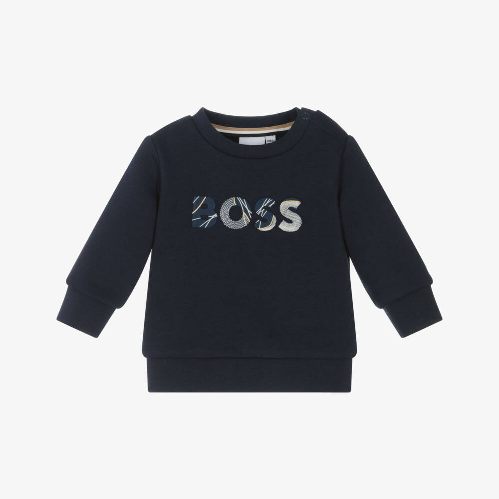 BOSS-Boys Navy Blue Embroidered Logo Sweatshirt | Childrensalon