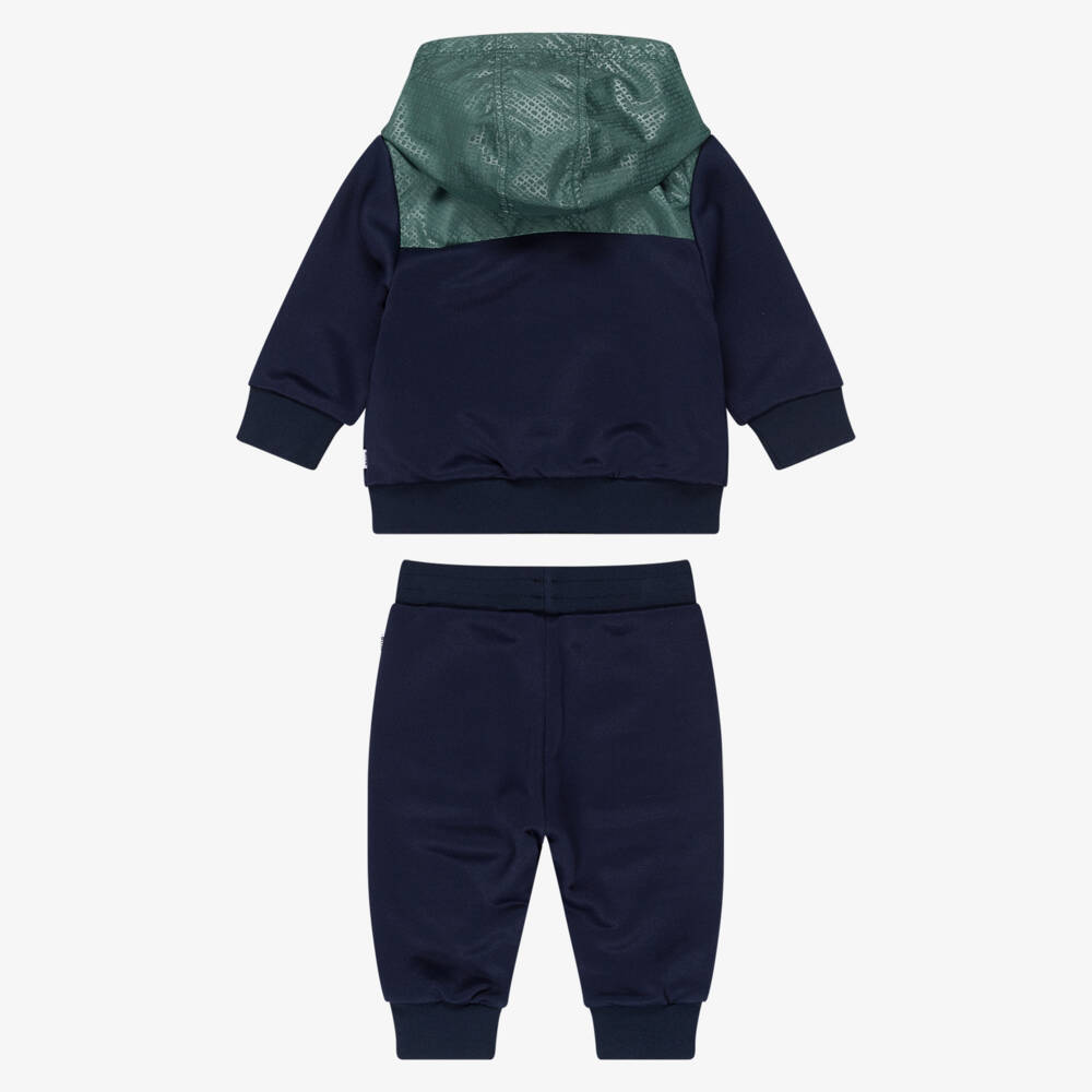 BOSS-بدلة رياضية بغطاء رأس لون كحلي وأخضر للأولاد | Childrensalon