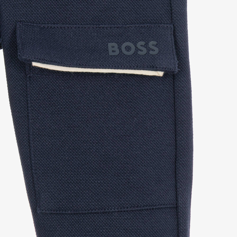 BOSS-Boys Navy Blue Joggers with a Drawstring Waist | Childrensalon